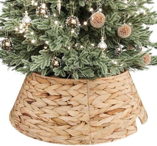 ELYKEN 13 Inch Mini Christmas Tree Collar, Stylish Hyacinth Tree Skirt for Artificial Trees, Rustic Farmhouse Wicker Tree Base Cover with Cord Cut-Out for Home Decor by ELYKEN