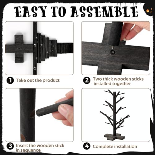 12 Inch Black Halloween Christmas Ornament Display Tree Centerpieces for Tables Ornament Tree Stand Holder Tabletop Artificial Tree for Wedding Anniversary Birthday Farmhouse Party Home Decor - Image 4