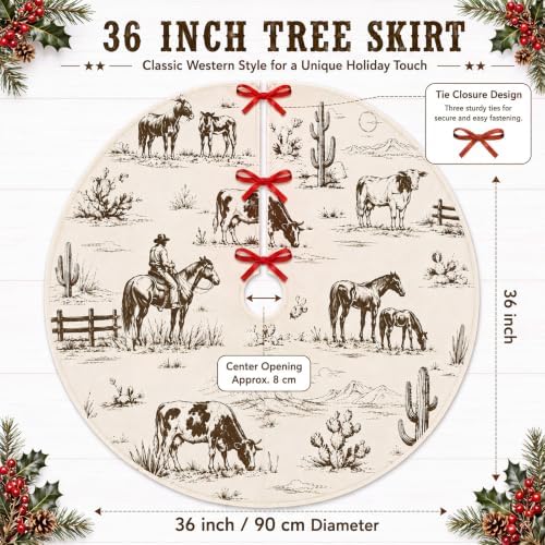 FuWeave Western Desert Cowboy Christmas Tree Skirt 36 Inch - Image 3