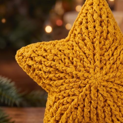 Syhood 10 Inch Crochet Star Christmas Tree Topper Golden Christmas Ornament Glitter Star Farmhouse Holiday Xmas Decor for Xmas Trees Ornament Party Decoration - Image 2
