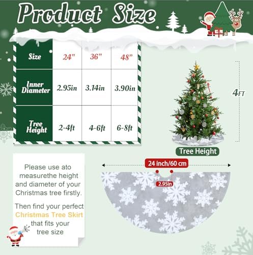 Small Christmas Tree Skirts 24 inch Grey White Xmas Tree Skirt Snowflakes Tree Skirts Fluffy Double Layers Mini Tree Skirt for Holiday Home Party Xmas Tree Decoration - Image 5
