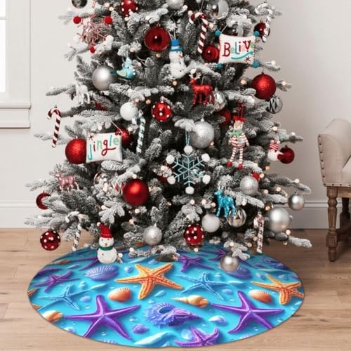Coral Atarfish Traditional Christmas Tree Skirt Holiday Party Xmas Tree Skirt Mat Christmas Ornaments Decoration 36 Inch - Image 4