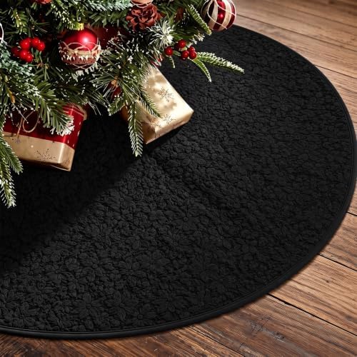 Skylety 48'' Christmas Tree Skirt Rug Embossing Xmas Tree Skirt, Black by Skylety