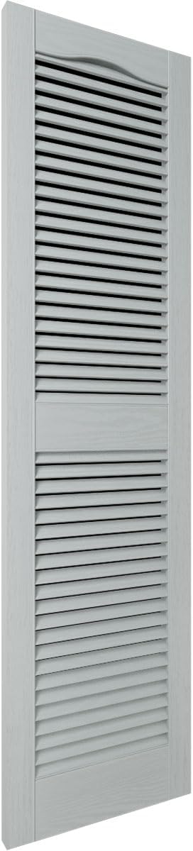 14 1/2"W x 64"H Lifetime Vinyl, Standard Cathedral Top Center Mullion, Open Louver Shutters, w/Installation Shutter-Lok's & Matching Screws (Per Pair), Platinum