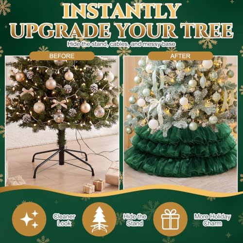Halloscume 25 Inch Green Tulle Christmas Tree Collar Skirt Wedding - Image 4