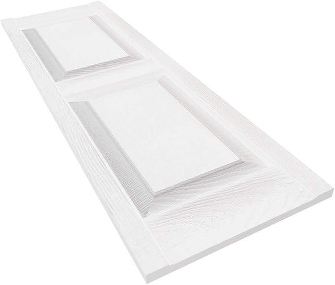 Ekena Millwork LP2S14X07500BW Lifetime Vinyl Standard Two Equal Panels with Raised Panel Shutters, 14 3/4" W x 75" H, Bright White, 1 Piece