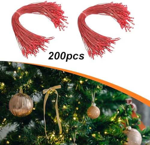 Vaveren 200 Pieces Christmas Hooks Hanger String Precut Ropes Snap Fastener Secure Ornament Attachment Polyester Suitable for Tree Decoration Holiday, Red - Image 5