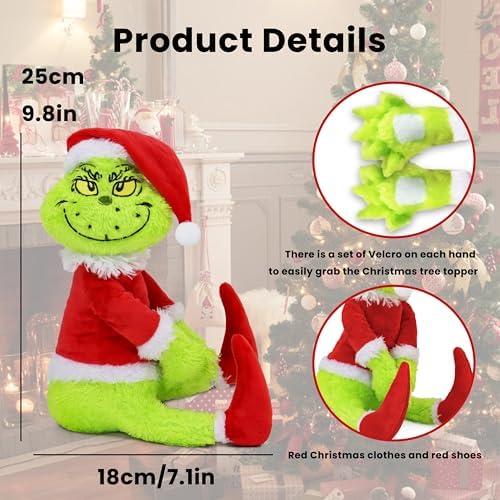 Green Furry Christmas Thief Tree Topper, Holiday Character Tree Hugger Decoration for Wine Bottle Curtain Christmas Tree Ginger Bread Home Decor (2 Pack) - Image 4