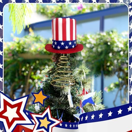 4th of July Tree Topper, Top Hat Christmas Tree Topper, Independence Day Tree Ornaments Christmas Tree Decor for Holiday Xmas Party Home (4th of July, One Size) - Image 3
