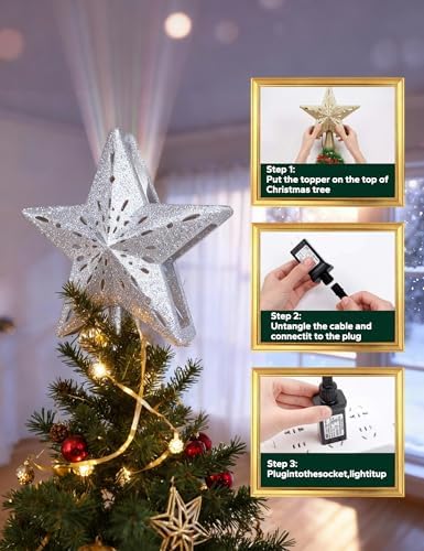 DG-Direct Lighted Christmas Tree Topper with 6 Projection Patterns, Silver - Image 4
