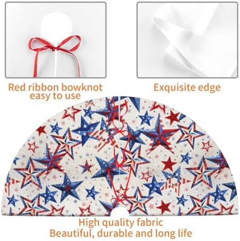 American Patriotic Tree Skirt with 3 Red Ties for Memorial Day 4th of July Halloween Decorations Ornaments Decorations Holiday Party Indoor 48" - Image 4