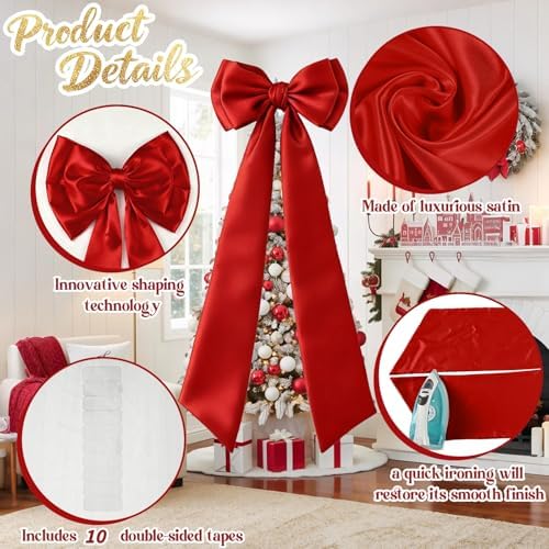 75x19 Inch Christmas Tree Topper Bows Big Red Bows Christmas Tree Decor Giant Large Satin Bow for Hoom Wall Backdrop Room Decorations for Wedding Birthday Party (Internal Stability Layer) - Image 4
