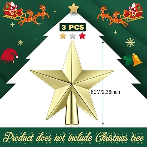 Hanaive 3 Pcs Mini Christmas Tree Topper Small Star Christmas Treetop Ornaments for Mini Tree Holiday Decorative Star for Xmas Home Decor(Multicolor,2.36 Inch) - Image 2