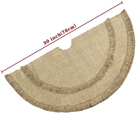 Christmas Tree Skirt, 30 inches Small Plain Burlap Tree Skirt with Tassels, Natural Jute Tree Skirt for Xmas Home Decor Indoor, Fall Winter Rustic Christmas Decorations for Slim Pencil Tree - Image 3
