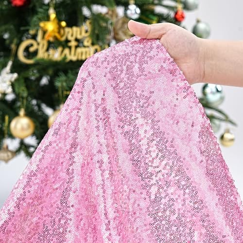 Christmas Tree Skirt Pink 36 Inch Sequin Fabric Glitter Tree Skirts Xmas - Image 6
