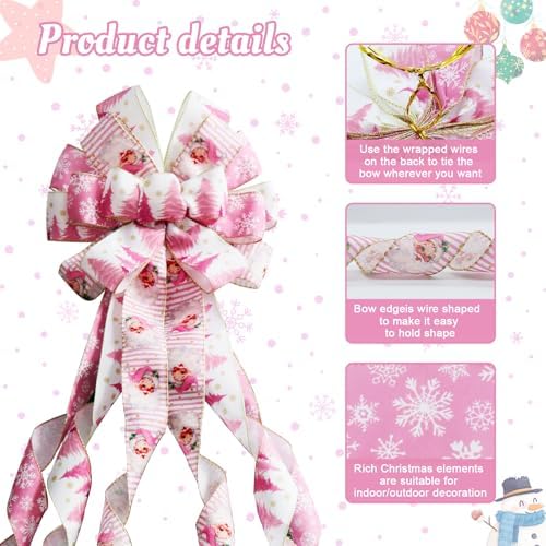 Large Christmas Tree Topper Bow 52x13 Inch, Pre-Tied Wired Wreath Ribbon - Image 2