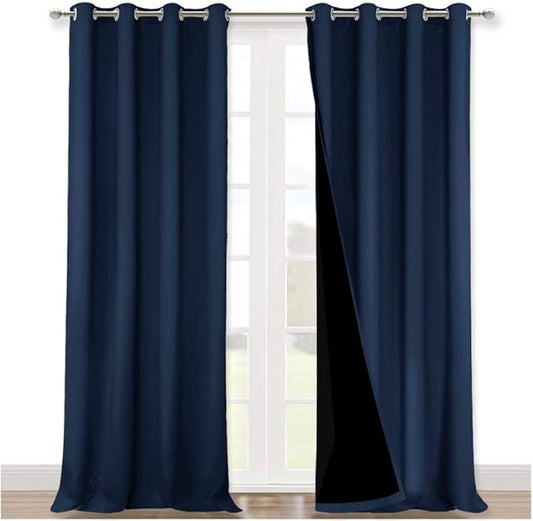 NICETOWN 100% Blackout Curtain Set, Thermal Insulated & Energy Efficiency Window Draperies for Guest Room, Full Shading Panels for Shift Worker and Light Sleepers, Navy Blue, 52W x 102L, 2 PCs