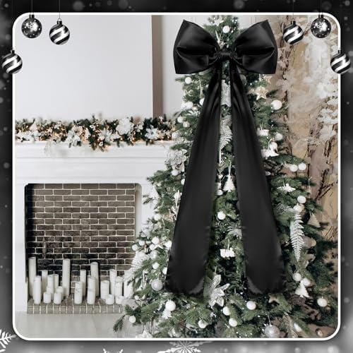 Daifunli 20 x 47 Inches Giant Satin Bow Christmas Tree Topper,Black - Image 4