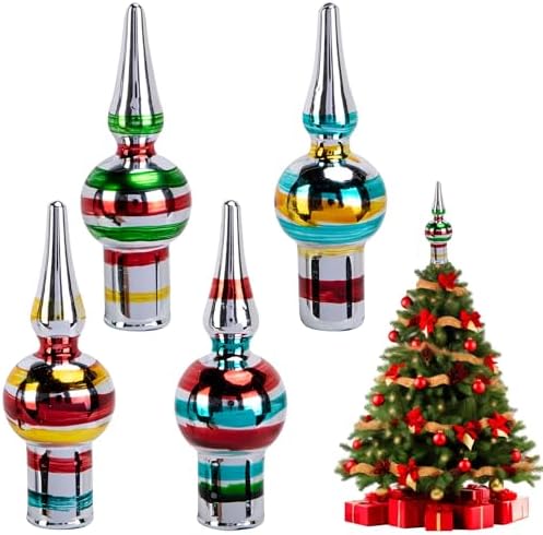 4 Pcs Christmas Vintage Glass Tree Topper, 3'' Blown Glass Xmas Treetop by LFUTARI