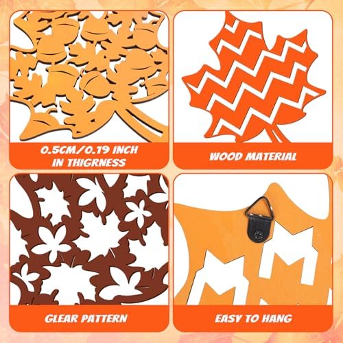 Whaline 6 Pcs Fall Wooden Wall Decor Orange Yellow Brown Hollow Maple Leaf Shaped Wood Wall Art Sign with Hook for Home Farmhouse Thanksgiving Hanging Ornament - Image 3