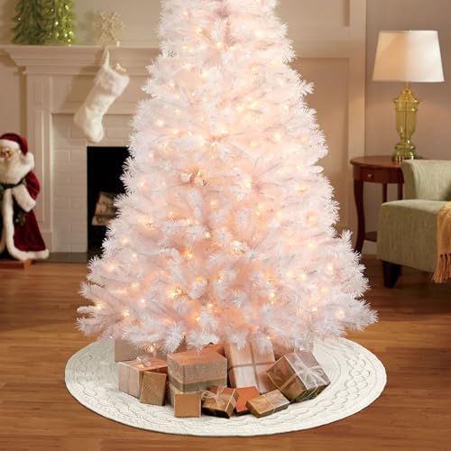NIBESSER Knit Tree Skirt White 48" Christmas Tree Skirt Ivory Knitted Mat for Christmas Decorations Yarn Thick Rustic Cable Knit Tree Collar for Home Party Holiday Ornaments - Image 4