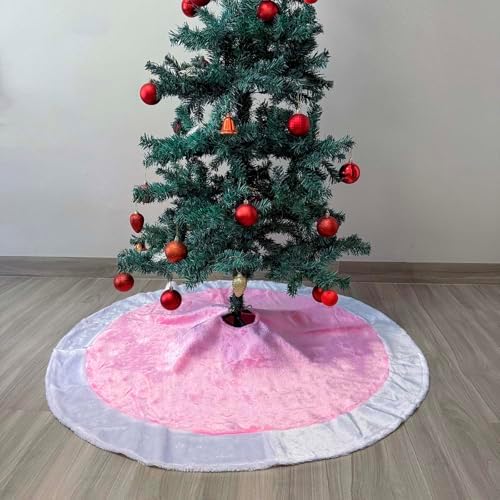48 Inch Pink Tree Skirt Faux Fur Pastel Christmas Tree Skirt Light Pink and White Soft Fluffy Plush Xmas Skirts Mat for Pastel Christmas Decor New Year Holiday Home Ornaments Decorations - Image 2