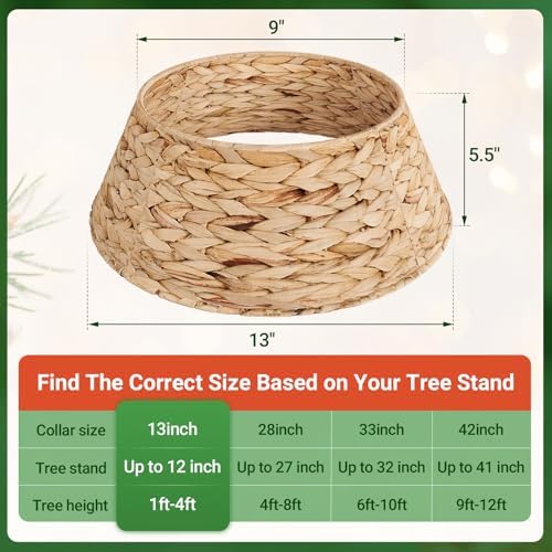 ELYKEN 13 Inch Mini Christmas Tree Collar, Stylish Hyacinth Tree Skirt for Artificial Trees, Rustic Farmhouse Wicker Tree Base Cover with Cord Cut-Out for Home Decor - Image 3