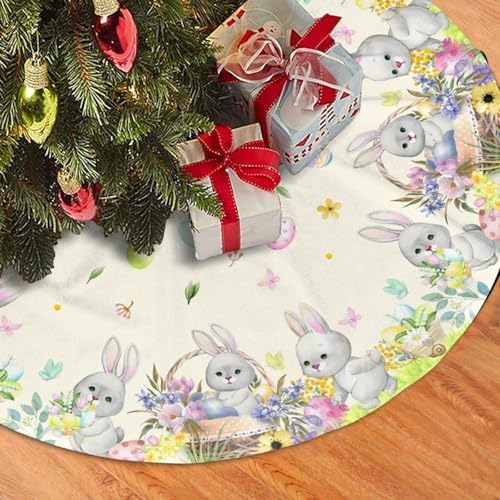 Easter Colorful Eggs Christmas Tree Skirt 48" for Xmas Halloween New Year Holiday Party Home Tree Mat Decor Ornaments Decoration - Image 3