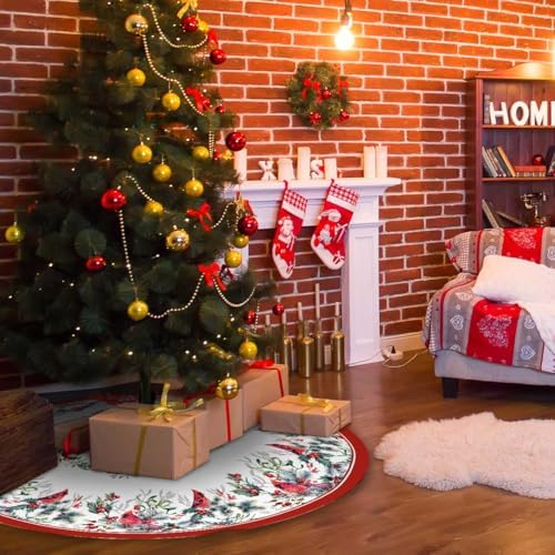 Cardinal Christmas Tree Skirt 48 Inch Poinsettia Christmas Tree Decorations - Image 5