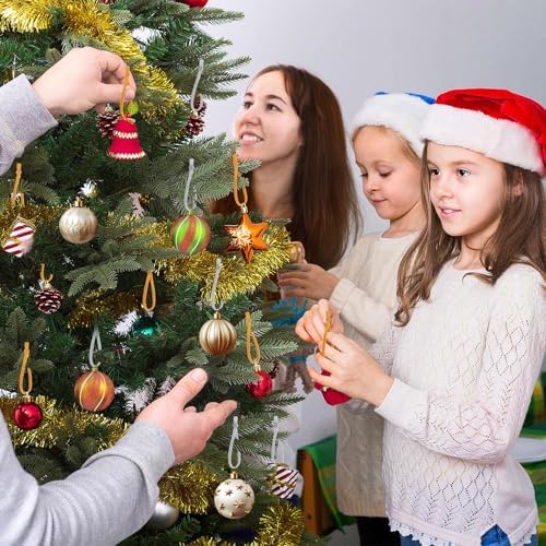 JUNEBRUSHS 150Pcs Ornament String for Christmas Tree, Adjustable Ribbon Hangers Christmas Ties String Ribbon Loops for Ornament Hanging Tree Decorations, Gold Silver - Image 6