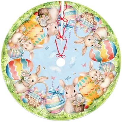 Easter Bunny Eggs Tree Skirt 36 Inch Rabbit Christmas Tree Skirt Xmas Ornaments for Holiday Party Decorations Indoor Outdoor by Unknown