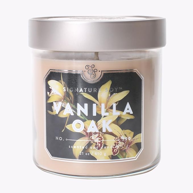 Signature Soy Lidded Vanilla Oak Scented Candle, Medium Jar