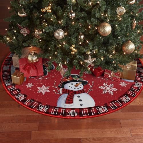 AVOIN colorlife Let It Snow Snowman Christmas Tree Skirt 36 Inch - Image 5