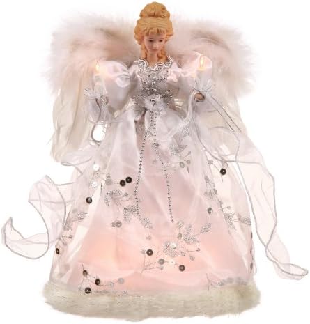 Vickerman Ice Palace Lighted White and Silver Angel Christmas Tree Topper with Clear Lights, 12" by Unknown