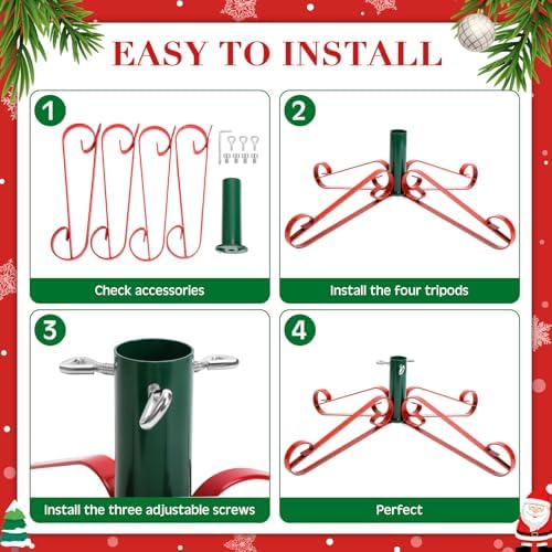 Foilswirl Christmas Tree Stand for Artificial Fake Tree Holder 4 to 8 FT Iron Metal Adjuatable Xmas Tree Base with Thumb Screw Indoor Outdoor Holiday Party Decor Fits Up to 1.4" Tree Trunk(Mix) - Image 4
