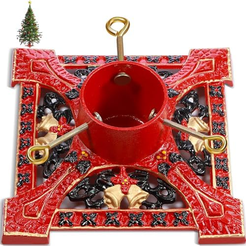 Cinnvoice Cast Iron Christmas Tree Stand for Real Live Trees, Red by QinYee