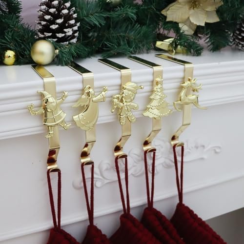 Christmas Stockings hooks, Gold Christmas Stockings holder for Mantle Set of 5, Reusable Christmas Stocking Hooks, No-Damage Xmas Hanger for Fireplace Stand Christmas Decoration Ornaments Hanging - Image 4