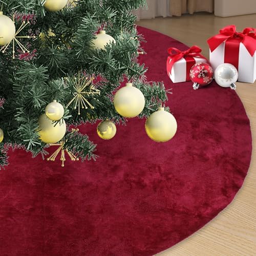 Christmas Tree Skirt 48 inch, Wine Red Plush Christmas Tree Skirt, for Family Christmas Decoration, Christmas Party Decoration(Wine Red???Small) - Image 6