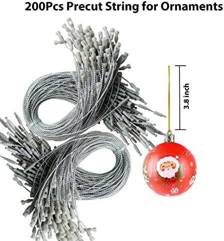 Birsppy Jeymei 200Pcs Christmas Ornament Hooks Silver String Hanger with Snap Locking Metallic String for Christmas Valentine's Day Party Hanging Ropes - Image 2
