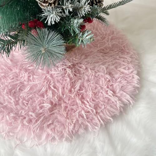 Pink Tree Skirts 24 Inches Snow Plush Christmas Tree Skirt Thick Fluffy Faux Fur Xmas Tree Mat for Xmas Tree Decorations and Ornaments - Image 6