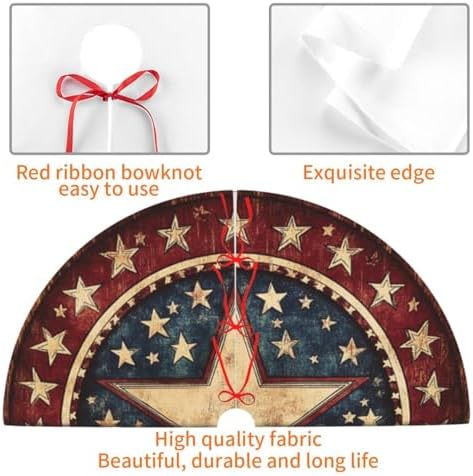 July 4th American Flag Patriotic Retro Wooden Christmas Tree Skirt 36 Inch Rustic USA Independence Day Tree Mat Party Decor Supplies for Holiday Home Decorations - Image 3