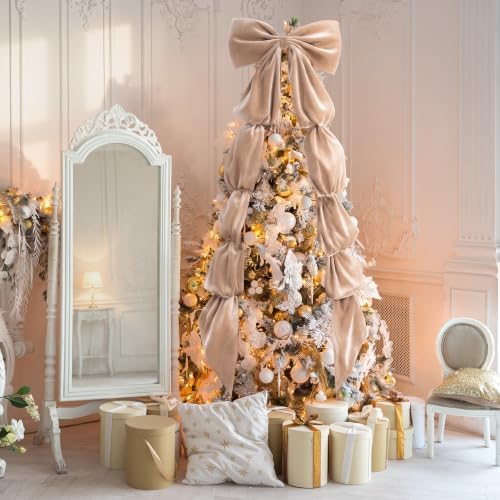 Knitgrip Extra Large Velvet Christmas Tree Topper Bow, Champagne, 118 Inch - Image 4