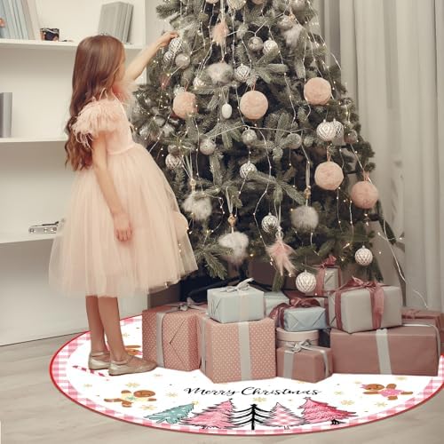 Blosssound Christmas Tree Skirt,36 Inch,Xmas Trees,Pink - Image 5