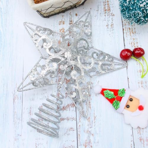 Aneco 10 Inches Christmas Treetop Star Metal Glittered Christmas Tree Topper Xmas Tree Decoration Topper for Christmas Holiday Home Office School Mall Decor, Silver - Image 4