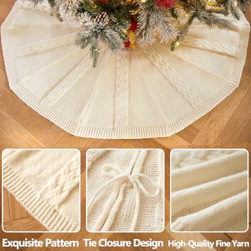 48 inches White Knitted Christmas Tree Skirt - Image 3