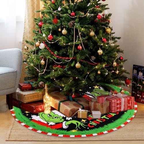 Christmas Tree Skirt Christmas Decorations Soft Red Green Christmas Decor Mat for Xmas Holiday Decorations 48" - Image 4
