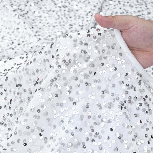 Small Tree Skirt Silver White Tree Skirt 24 Inches Christmas Tree Skirt Farmhouse Shiny Sequin Tree Skirts for Christmas Holiday Party Decorations - Image 3