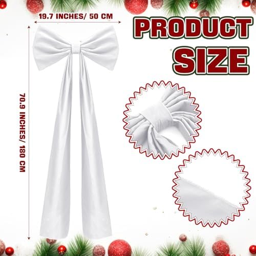 Knitgrip 1 Pack 20x71 in Christmas Large Velvet Bows, White - Image 2