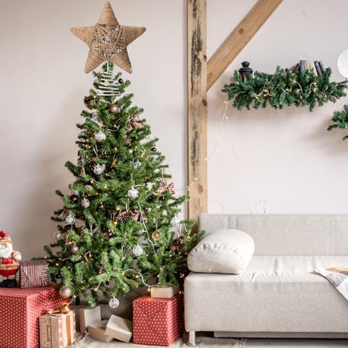 Gejoy Christmas Rustic Tree Topper 9.7 Inch Woven Jute Star Boho - Image 5