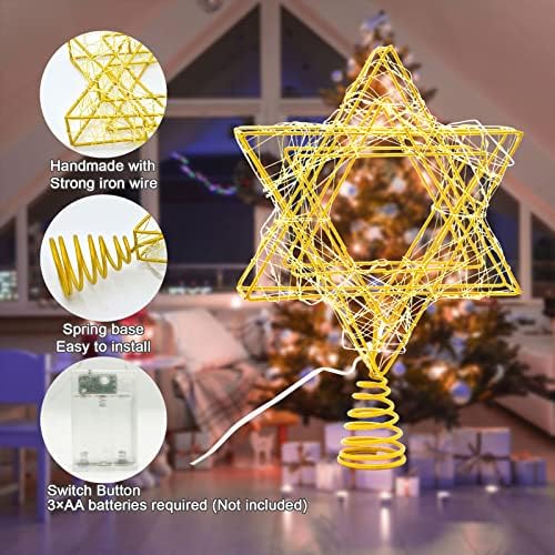 11 Inch Christmas Tree Star Topper 3AA Battery Powered Christmas Tree Topper Lighted, Gold Iron Christmas Tree Star Topper with 20LED Lights, for Christmas, Party & Home(Warm Light) - Image 3